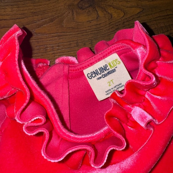 Genuine Kids OshKosh Pink Velvet Dress 2T Holiday Ruffle Party - Picture 3 of 7